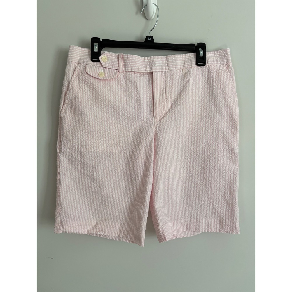Ralph Lauren Golf Pink White Seersucker Striped Shorts Womens Size 10 Cotton
